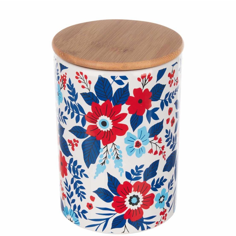 New Beautiful Red White Bkue Floral Printed Ceramic Canister 8IN x 4IN with Lid